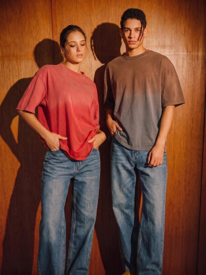 Vintage Wash Heavyweight Oversized Tee in Rose Red / Earth Brown