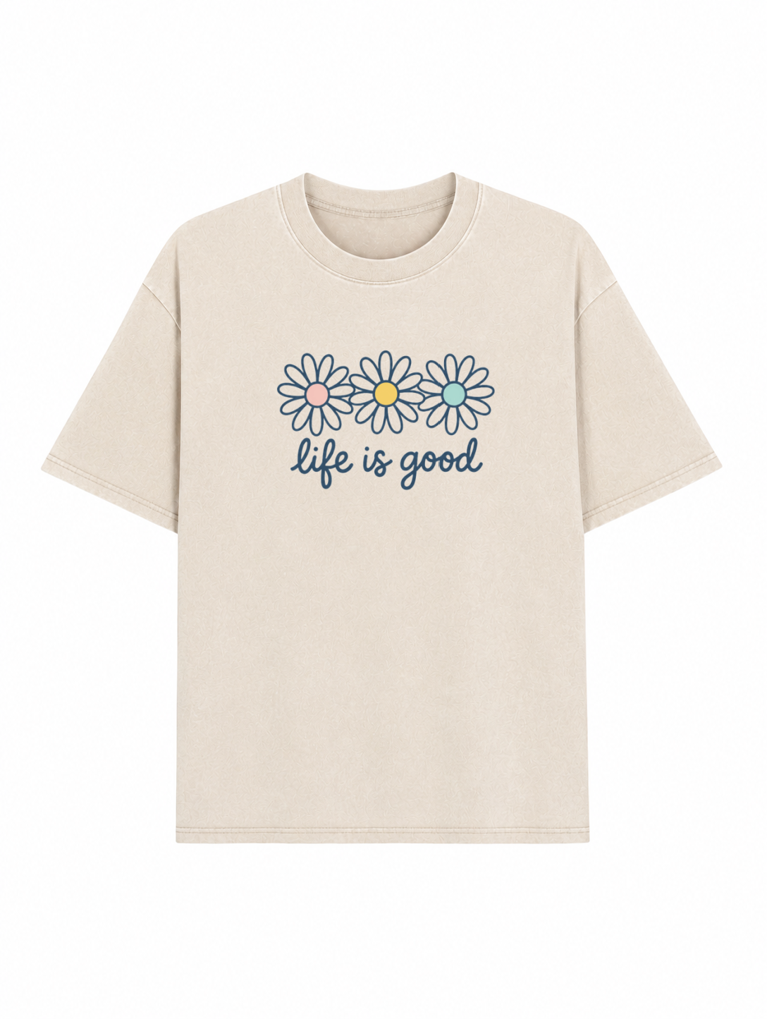 Vintage Acid Wash Daisy Print Drop Shoulder T-Shirt PT435
