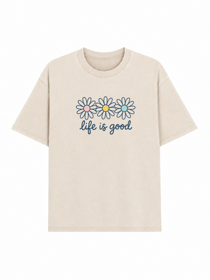 Vintage Acid Wash Daisy Print Drop Shoulder T-Shirt PT435
