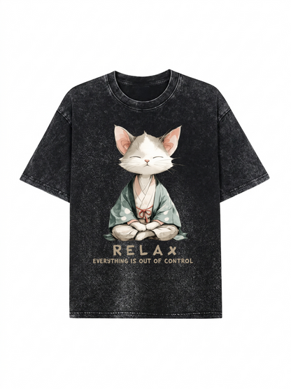 Zen Cat Relaxation，Everything's Out Of Control Washed T-Shirt PT461