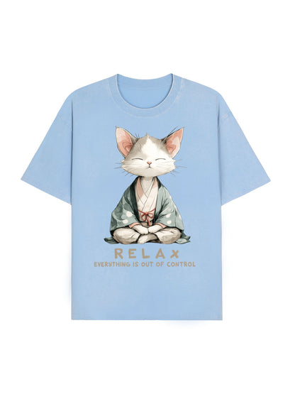 Zen Cat Relaxation，Everything's Out Of Control Washed T-Shirt PT461