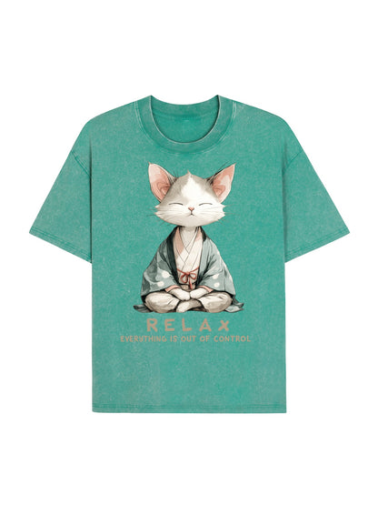 Zen Cat Relaxation，Everything's Out Of Control Washed T-Shirt PT461