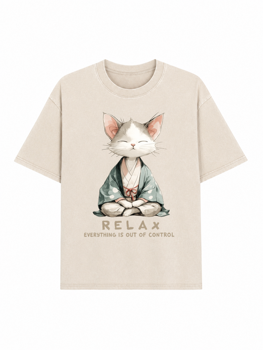 Zen Cat Relaxation，Everything's Out Of Control Washed T-Shirt PT461
