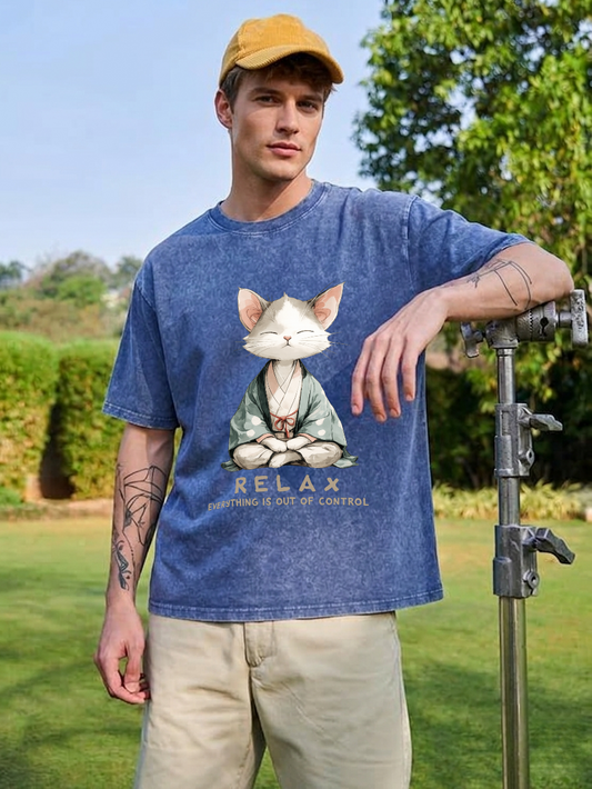 Zen Cat Relaxation，Everything's Out Of Control Washed T-Shirt PT461