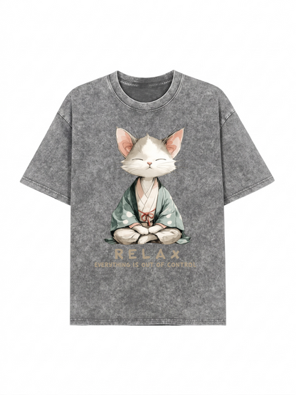 Zen Cat Relaxation，Everything's Out Of Control Washed T-Shirt PT461
