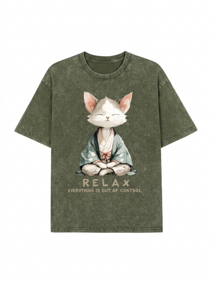 Zen Cat Relaxation，Everything's Out Of Control Washed T-Shirt PT461