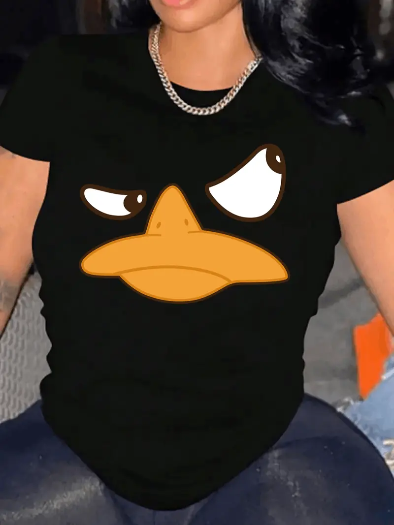 Duck Graphic Print T-Shirt For Women Casual Short Sleeve Tee 1 Pcs 100% Heavy Cotton - Comfortable Crew Neck, Soft Adorable Tees Tops