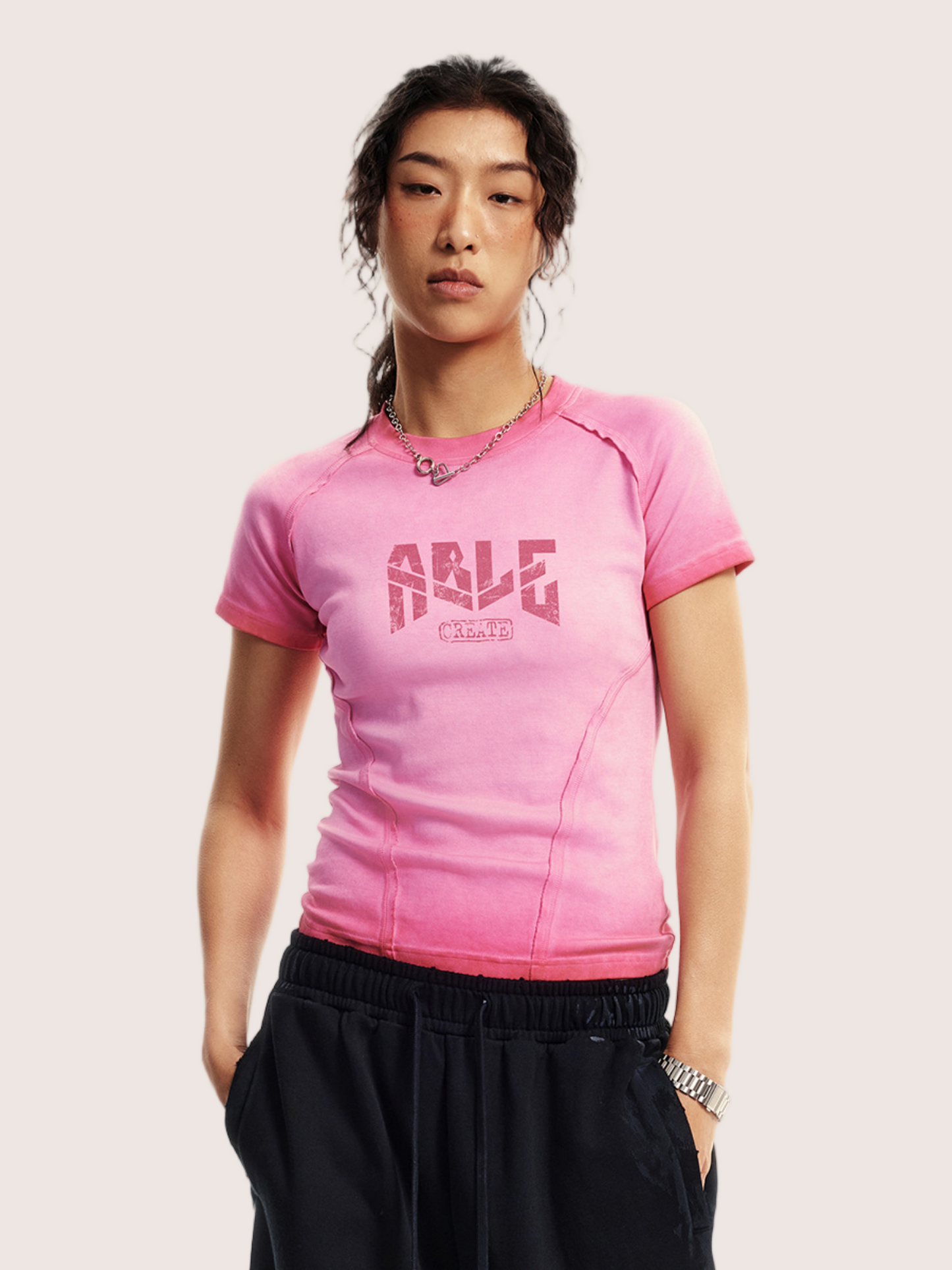 Able Print Minimalist Washed Raglan Pink Baby Tee