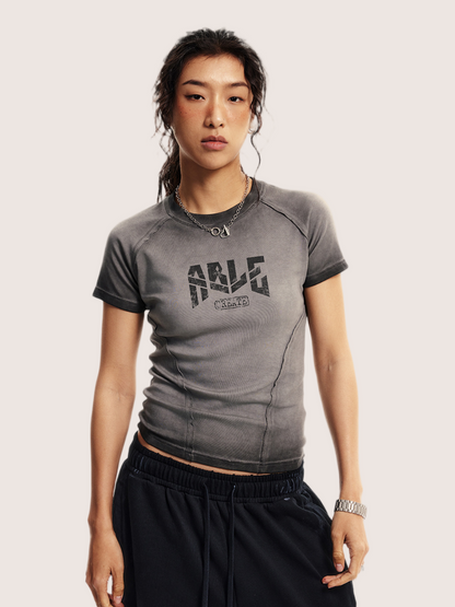Retro Y2K Minimalist Graphic Grey Washed Baby Tee