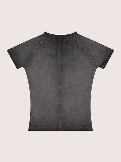 Retro Y2K Minimalist Graphic Grey Washed Baby Tee