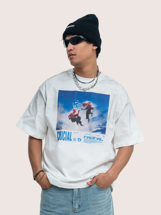Bootleg Rap Style "Crucial" Graphic Dirt White Wash T-Shirt