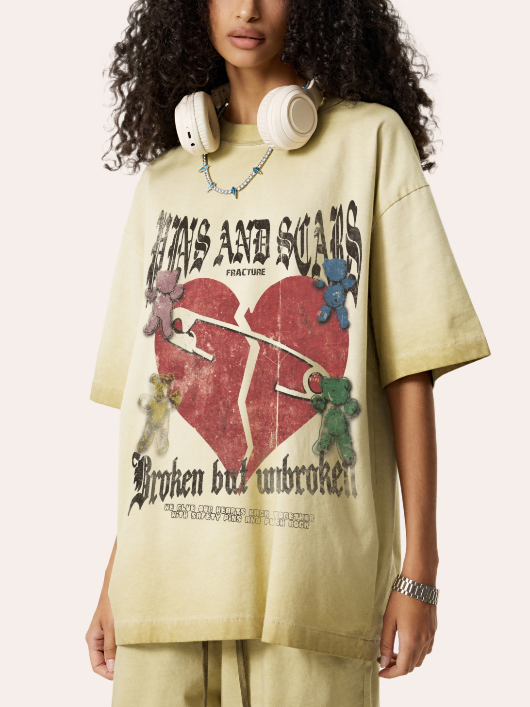 Broken Heart Teddy Bear Graphic Washed Tee
