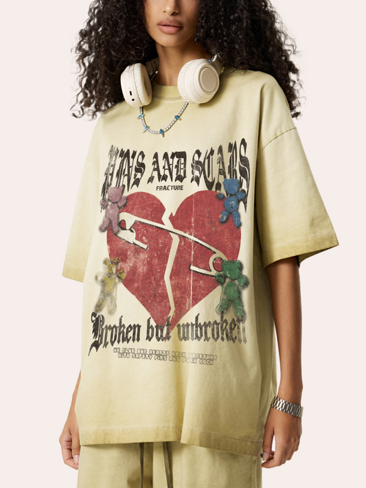 Broken Heart Teddy Bear Graphic Washed Tee