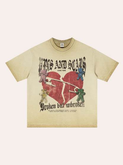 Broken Heart Teddy Bear Graphic Washed Tee