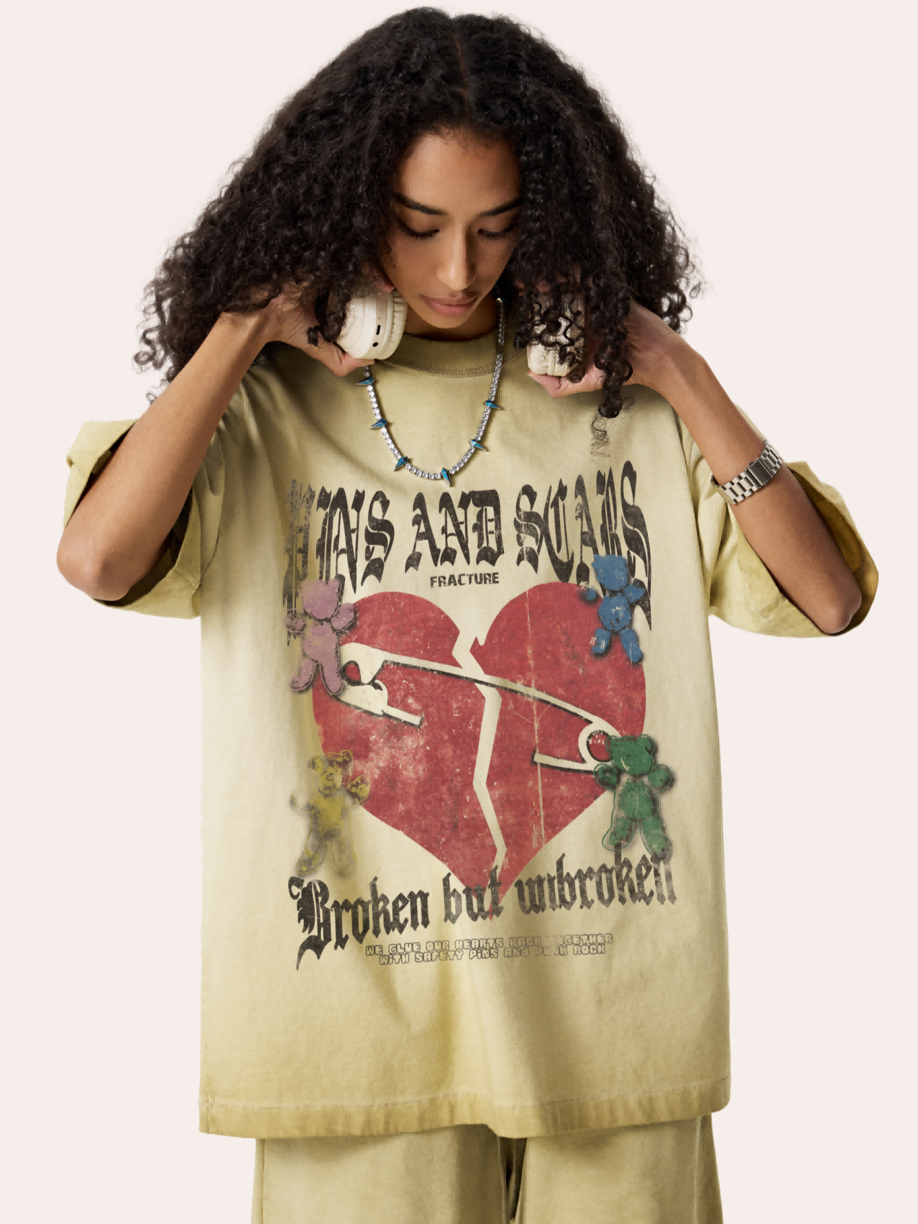 Broken Heart Teddy Bear Graphic Washed Tee