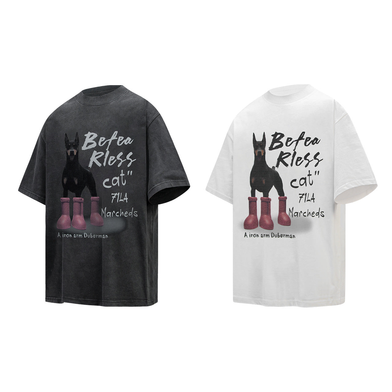 Doberman Wear Red Boots Graphic Washed T-Shirt