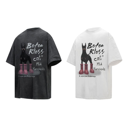 Doberman Wear Red Boots Graphic Washed T-Shirt