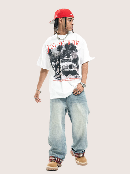 Retro Bootleg Rap Style Car Graphic T-Shirt  Vintage Streetwear