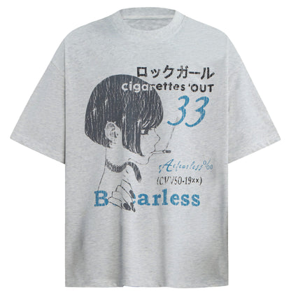 Heavyweight Anime Girl Graphic Washed T-Shirt