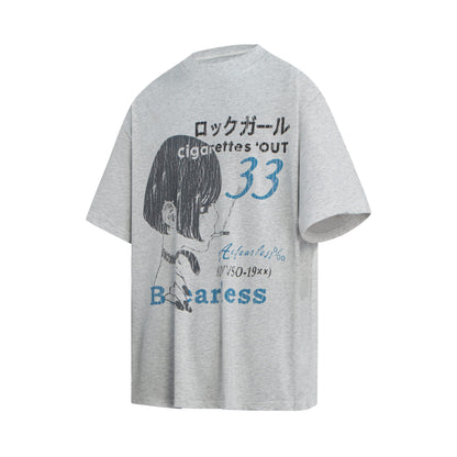 Heavyweight Anime Girl Graphic Washed T-Shirt