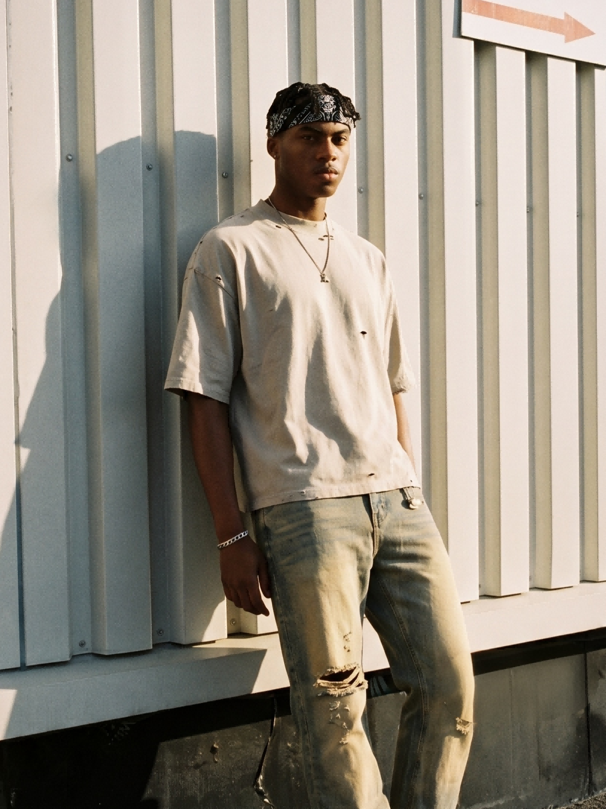 Vintage Wash Distressed Heavyweight Tee in Sand Beige