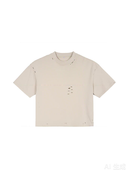 Vintage Wash Distressed Heavyweight Tee in Sand Beige