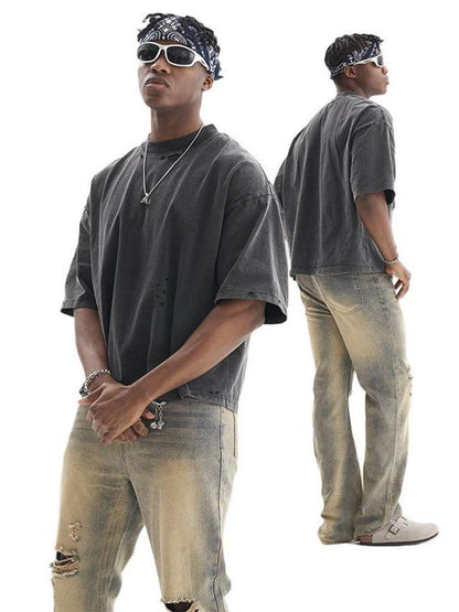 Vintage Wash Distressed Heavyweight Tee in Sand Beige