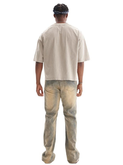 Vintage Wash Distressed Heavyweight Tee in Sand Beige