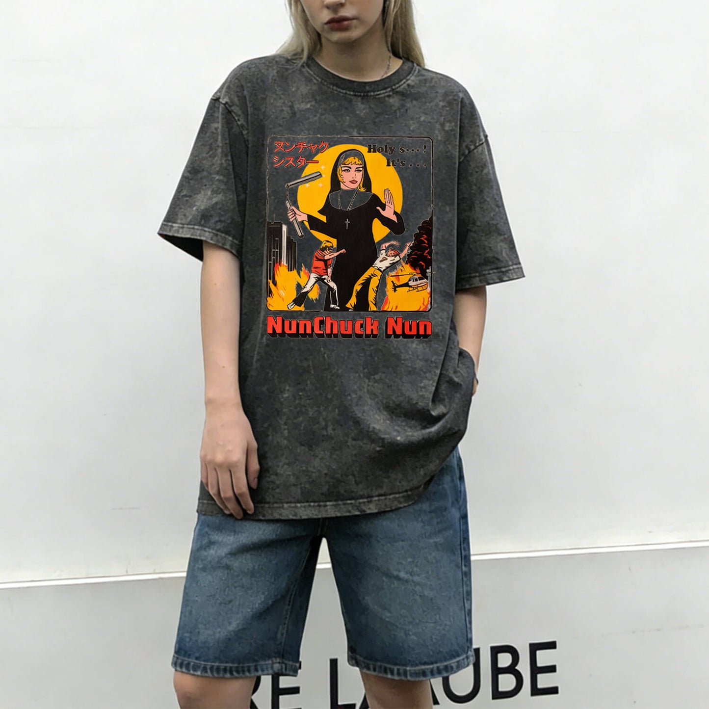 Nunchuck Nun Washed T-Shirt PT007