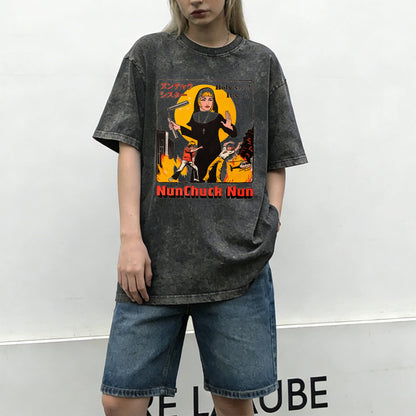 Nunchuck Nun Washed T-Shirt PT007