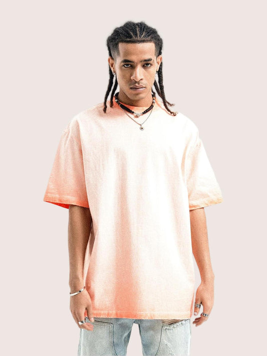 Faded Orange Oversized Distressed Washed T-shirt Street Wear