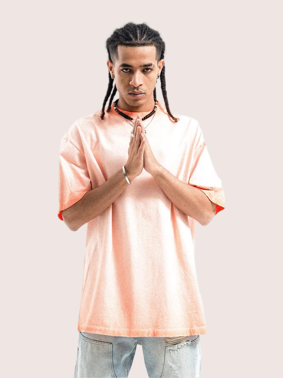 Faded Orange Oversized Distressed Washed T-shirt Street Wear