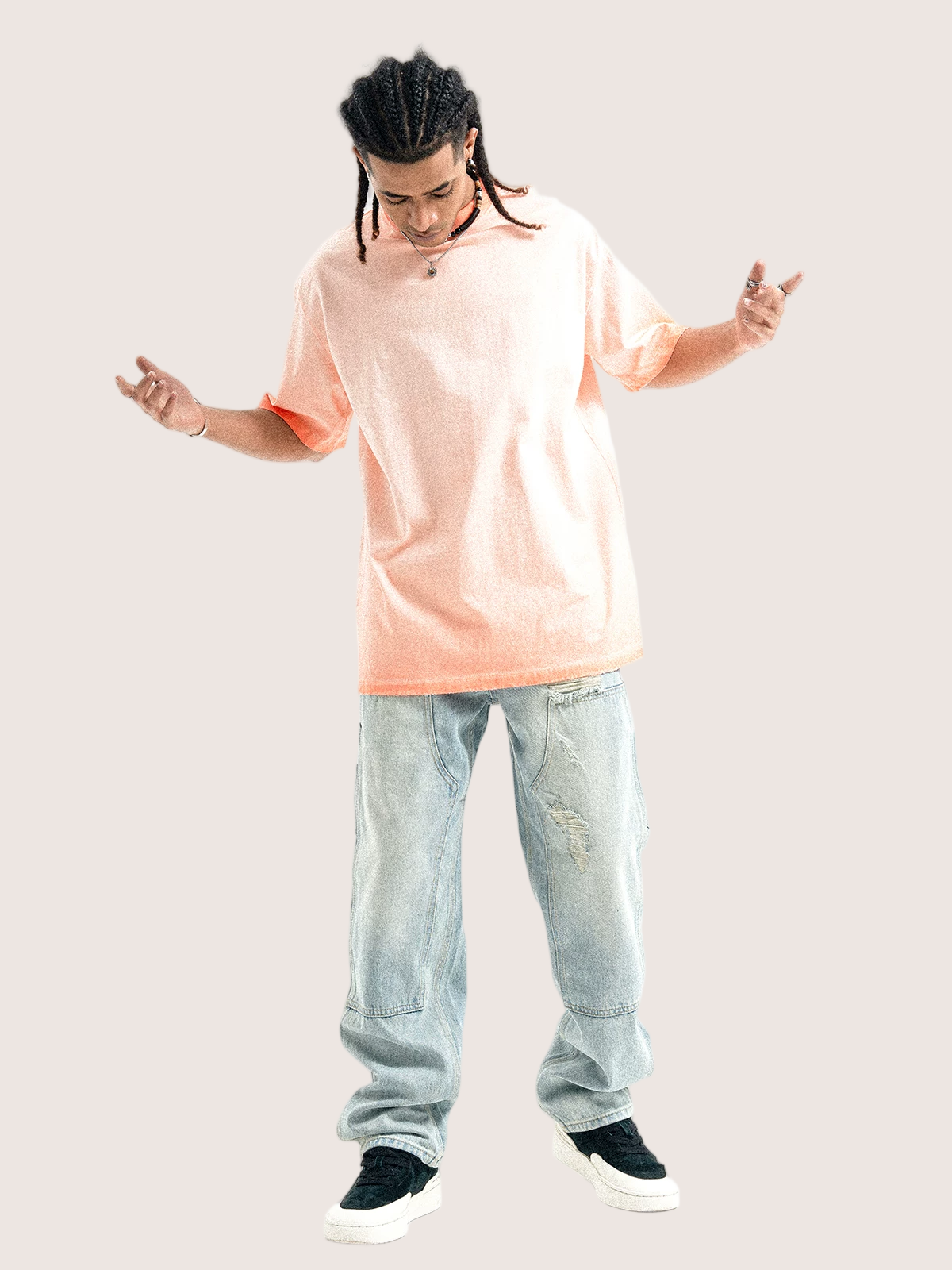 Faded Orange Oversized Distressed Washed T-shirt Street Wear