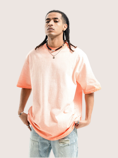 Faded Orange Oversized Distressed Washed T-shirt Street Wear