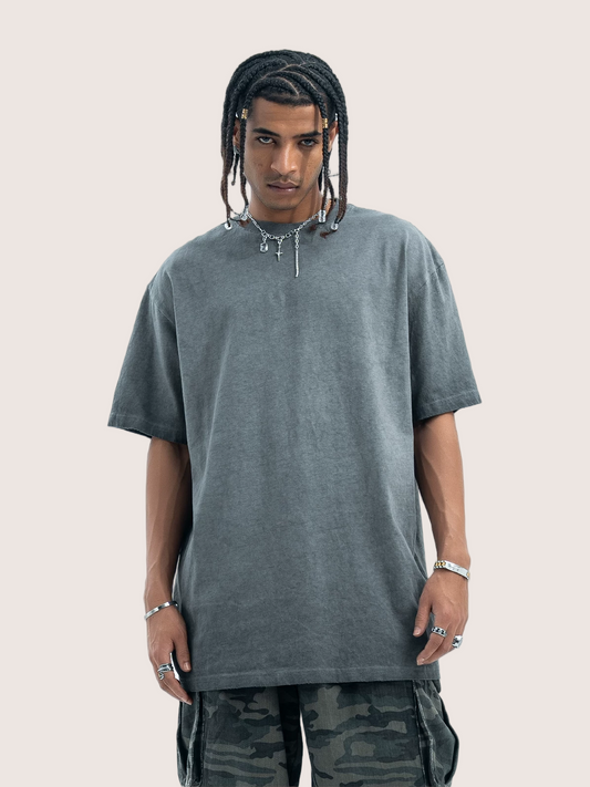 Faded Charcoal Grey Distressed Washed T-shirt Street Wear
