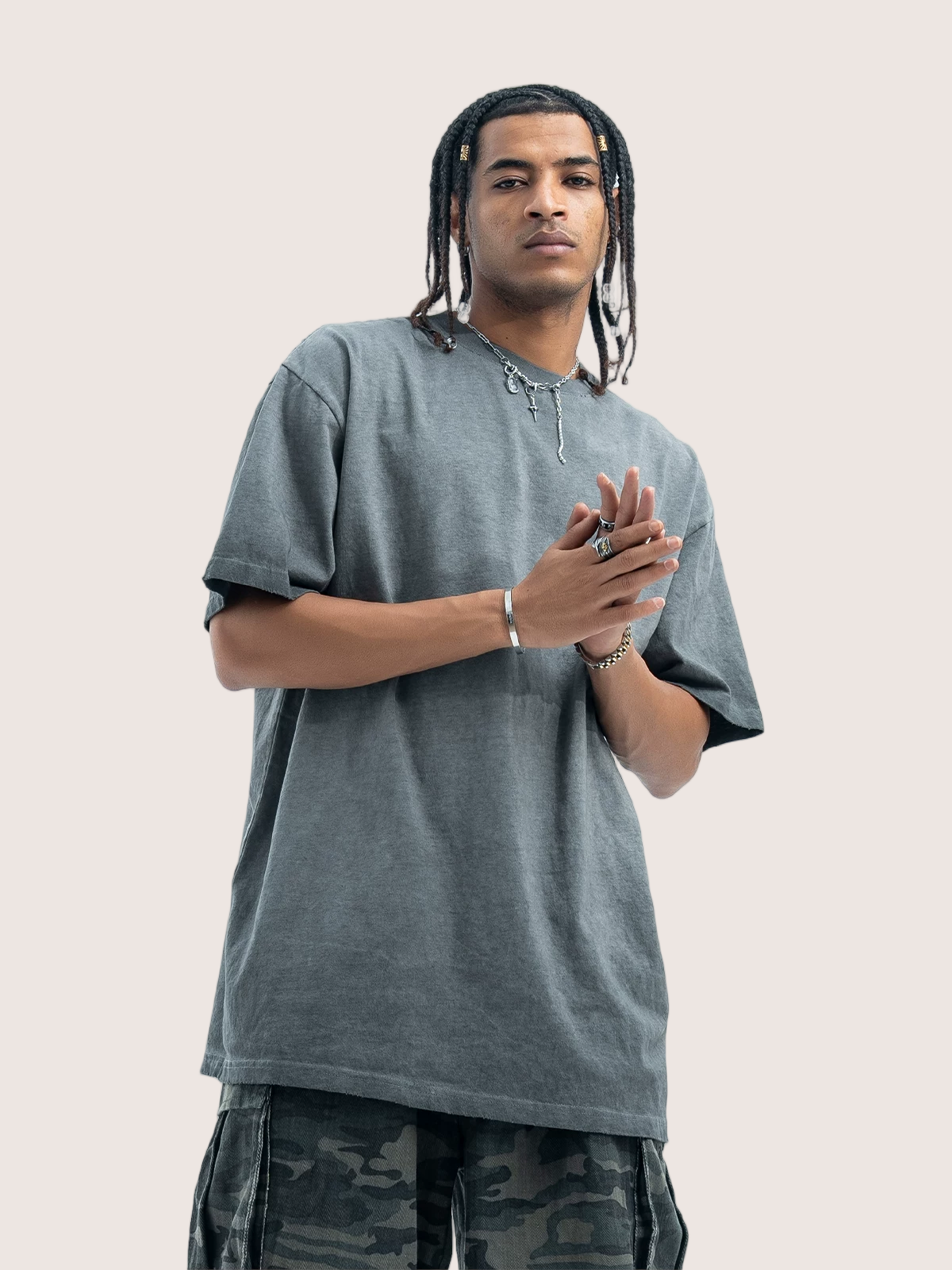 Faded Charcoal Grey Distressed Washed T-shirt Street Wear