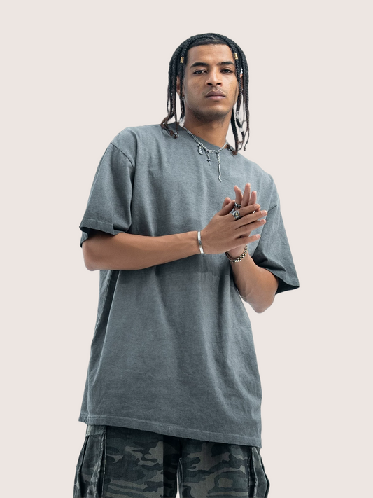 Faded Charcoal Grey Distressed Washed T-shirt Street Wear