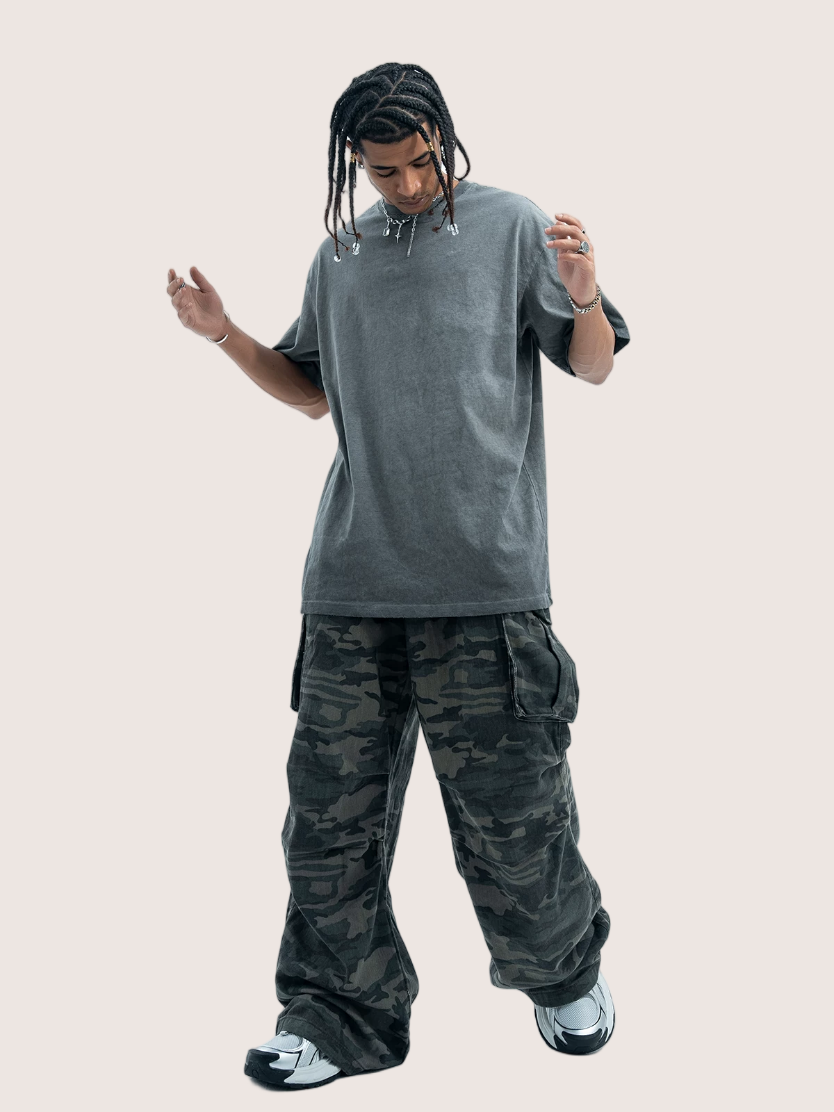 Faded Charcoal Grey Distressed Washed T-shirt Street Wear