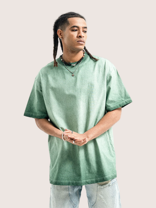 Faded Sage Stone Green Distressed Washed T-shirt Street Wear