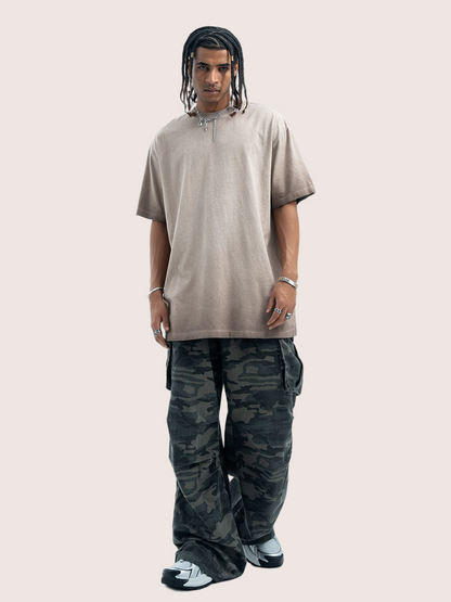 Faded Mocha Sand Distressed Washed T-shirt Street Wear