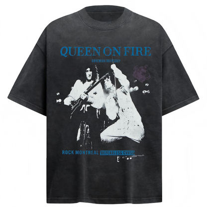 Vintage Queen Band Rock Graphic Washed T-Shirt