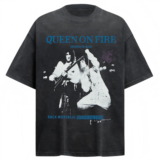 Vintage Queen Band Rock Graphic Washed T-Shirt