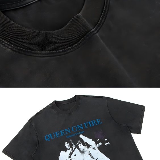 Vintage Queen Band Rock Graphic Washed T-Shirt