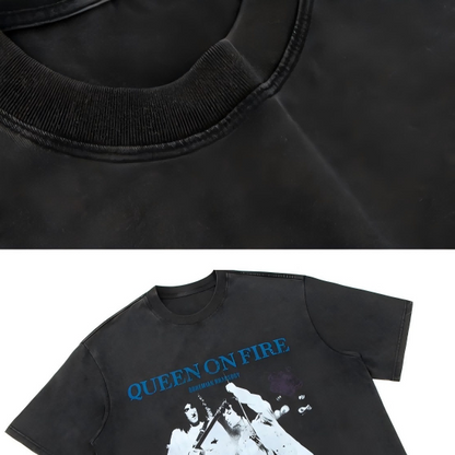 Vintage Queen Band Rock Graphic Washed T-Shirt