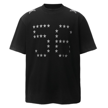 Vintage Distressed Star Number 56 Graphic Washed  T-Shirt