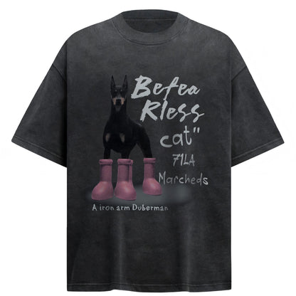 Doberman Wear Red Boots Graphic Washed T-Shirt