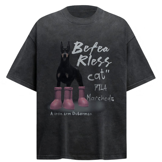 Doberman Wear Red Boots Graphic Washed T-Shirt