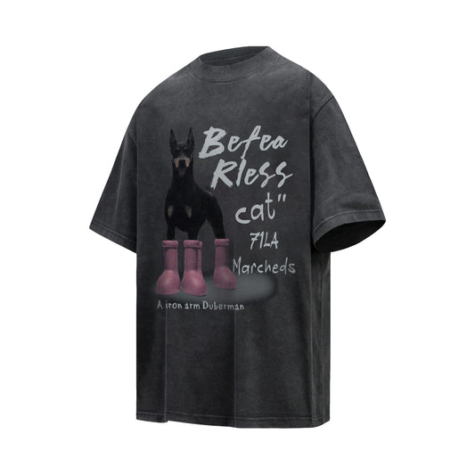 Doberman Wear Red Boots Graphic Washed T-Shirt
