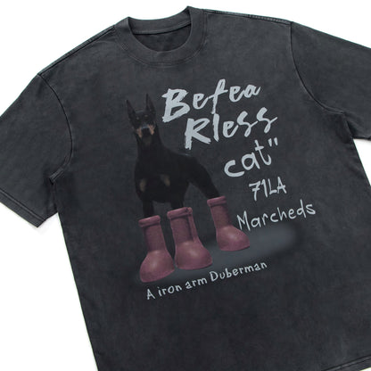 Doberman Wear Red Boots Graphic Washed T-Shirt