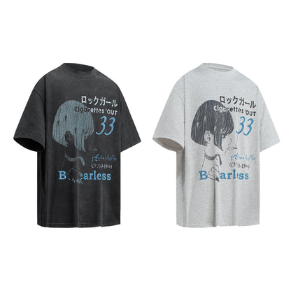 Heavyweight Anime Girl Graphic Washed T-Shirt